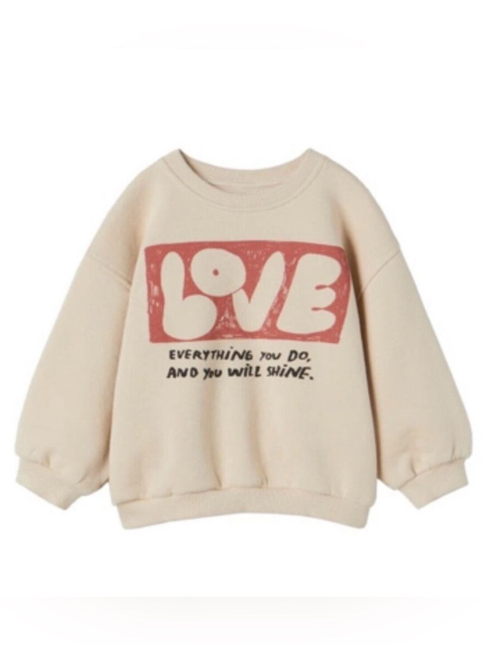 Zara Kid’s Cream Sweatshirt with Pink 'LOVE' Graphic